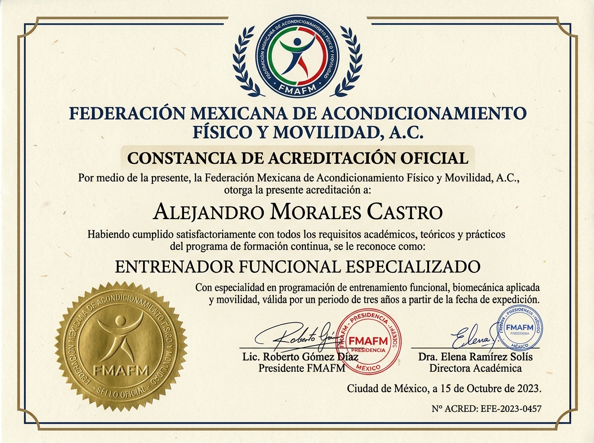Constancia de Acreditación Oficial - Federación Mexicana de Acondicionamiento Físico y Movilidad, A.C.